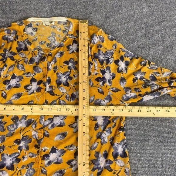 Garnet Hill Cardigan XL Gold Signature Eco Merino Sweater Floral Lightweight - Picture 11 of 13